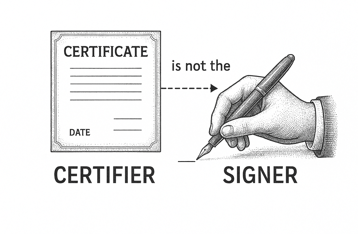 Certifier separated from the authorized signer