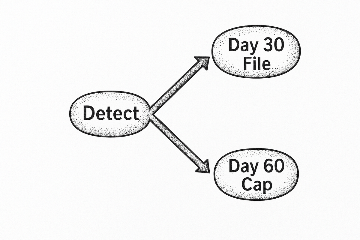 Fork from detection to a day 30 filing or a day 60 cap