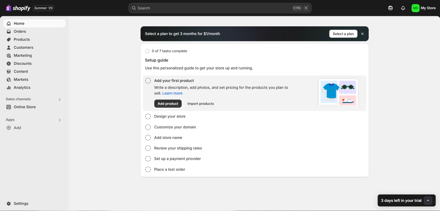 Shopify Admin Dashboard Overview