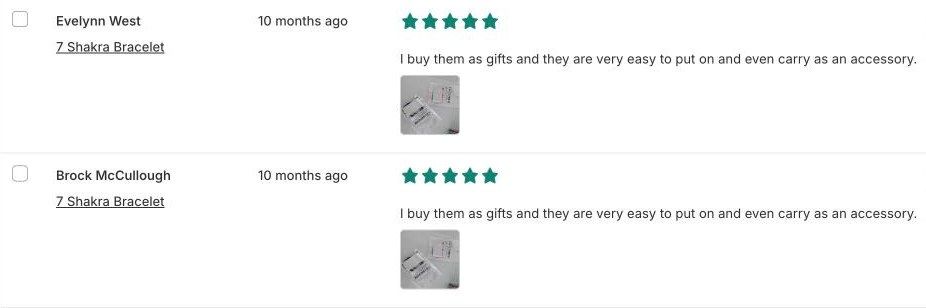 The same imported review and photo shown twice, under the names Evelynn West and Brock McCullough
