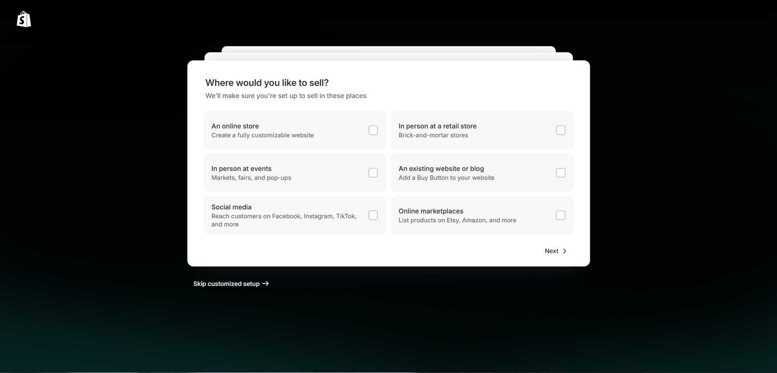 Shopify Country Selection Screen