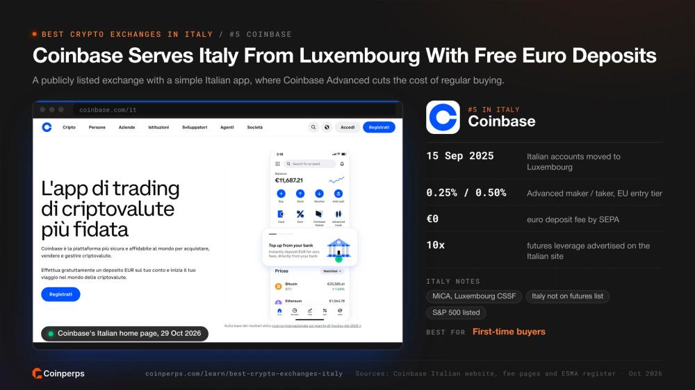 Coinbase's Italian home page offering free euro deposits