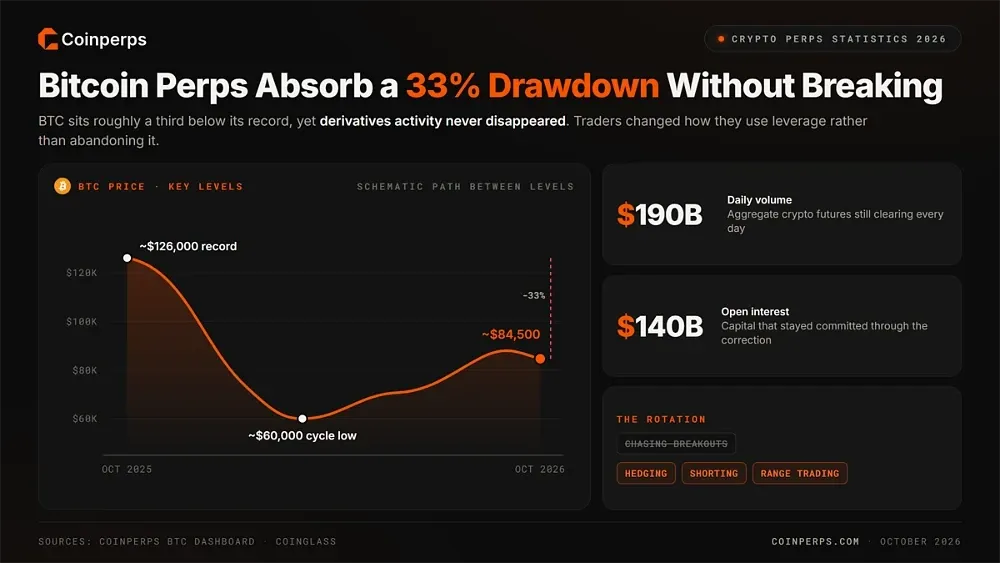 2. Bitcoin Perps Absorb a 33% Drawdown Without Breaking