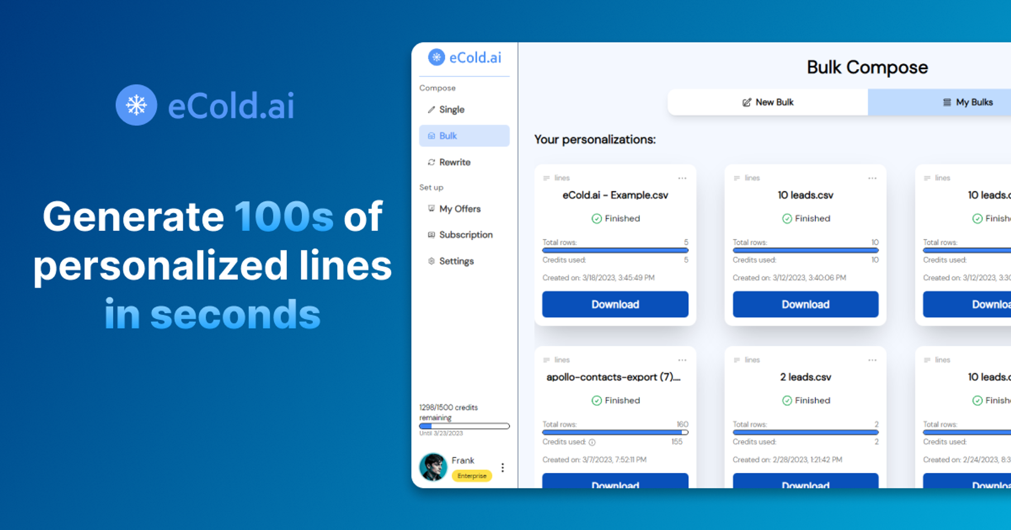Generate 100s of personalized lines in seconds