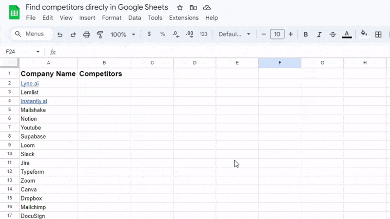 Find any company's competitors directly in Google Sheets