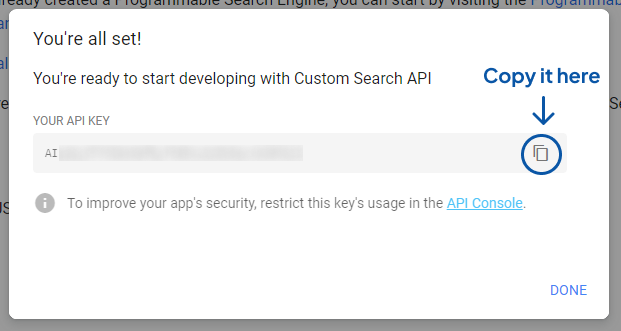 Click show API Key and copy it