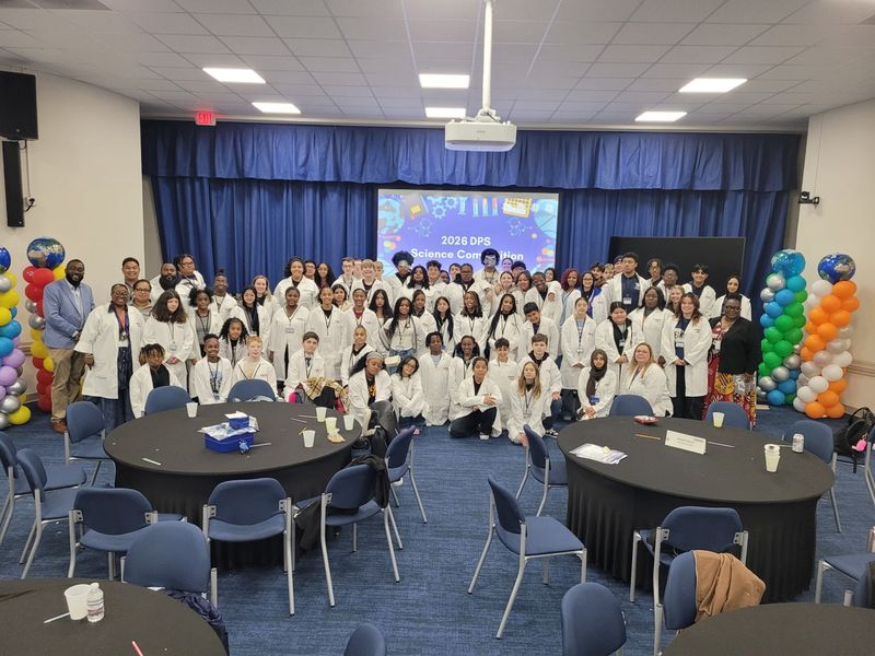 DPS Science Competition students in white coats