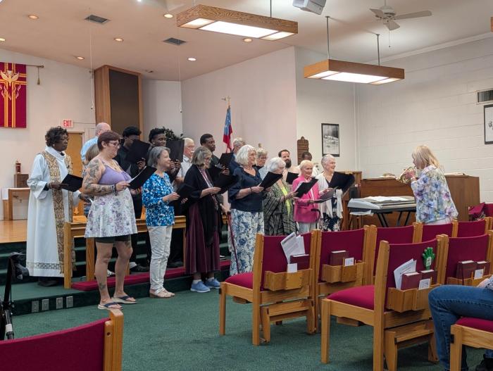 Choir sings during service 