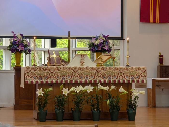 Beautiful altar with Easter lilies 