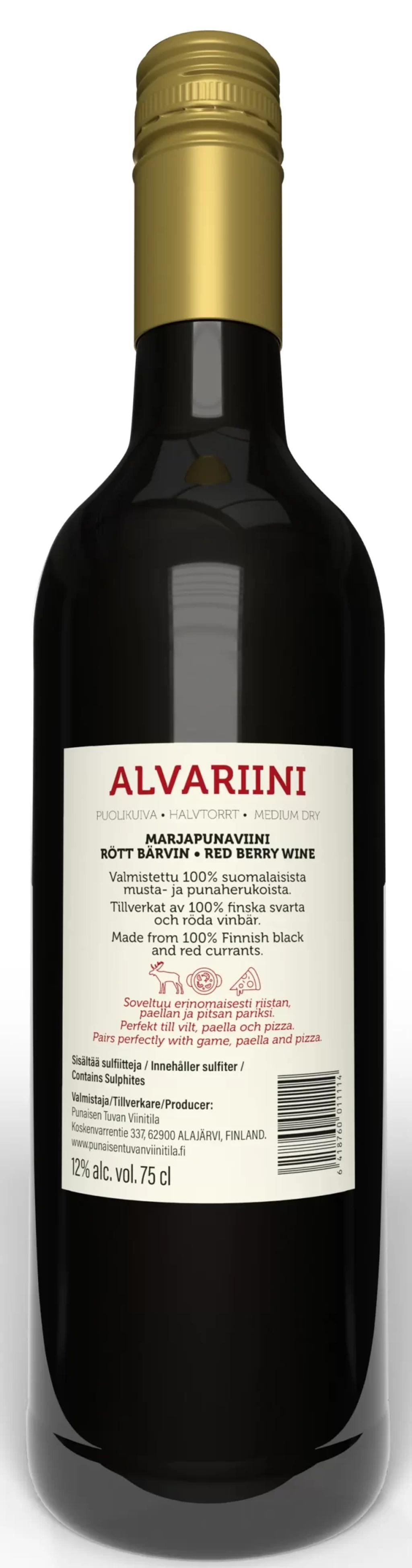 Alvariini – etikettens baksida