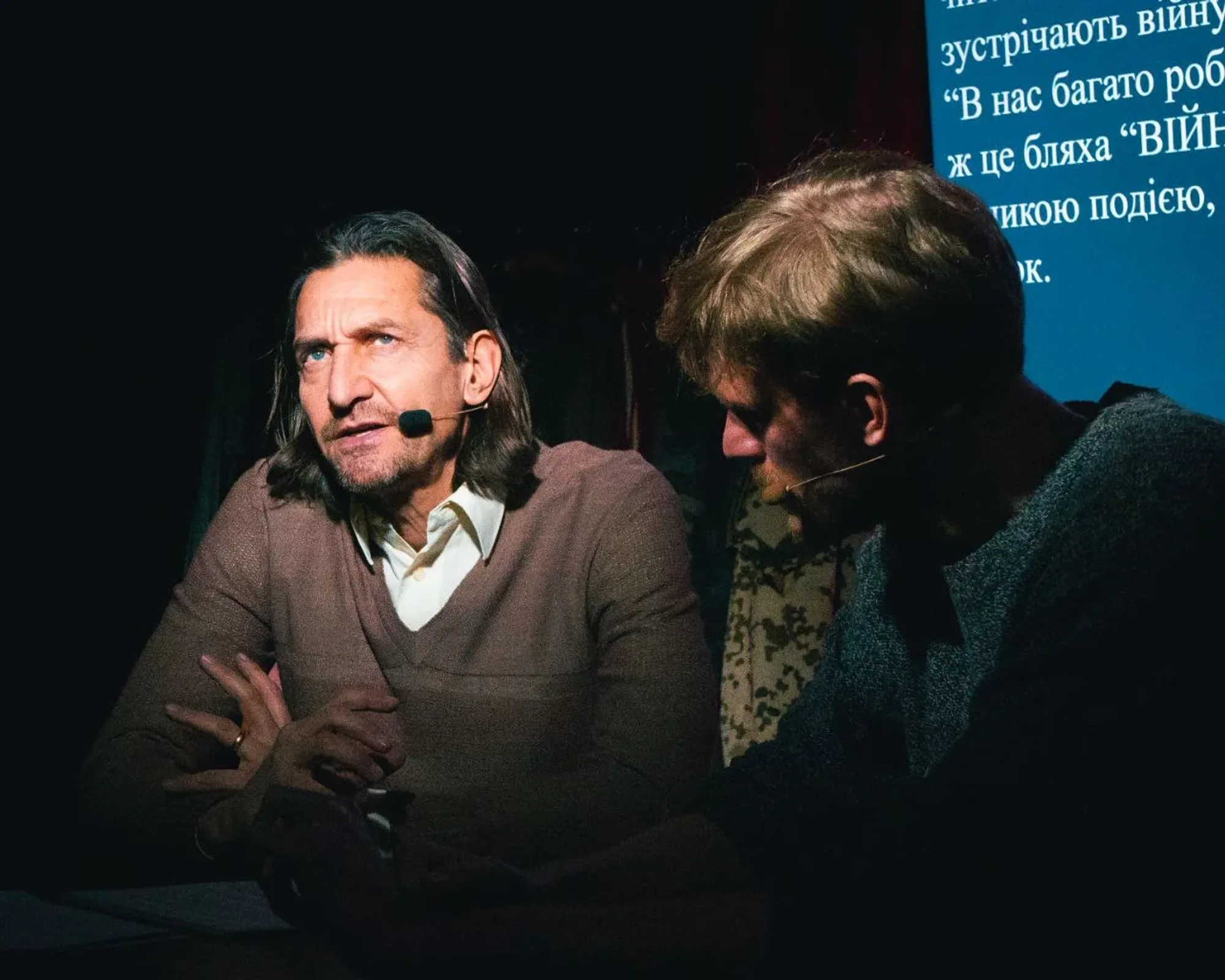 A conversation between the two actors.