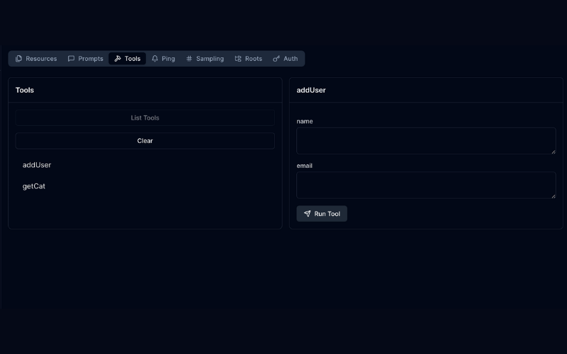 MCP Inspector - zakładka Tools