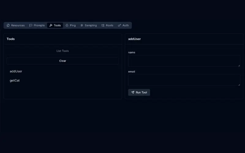 MCP Inspector - zakładka Tools
