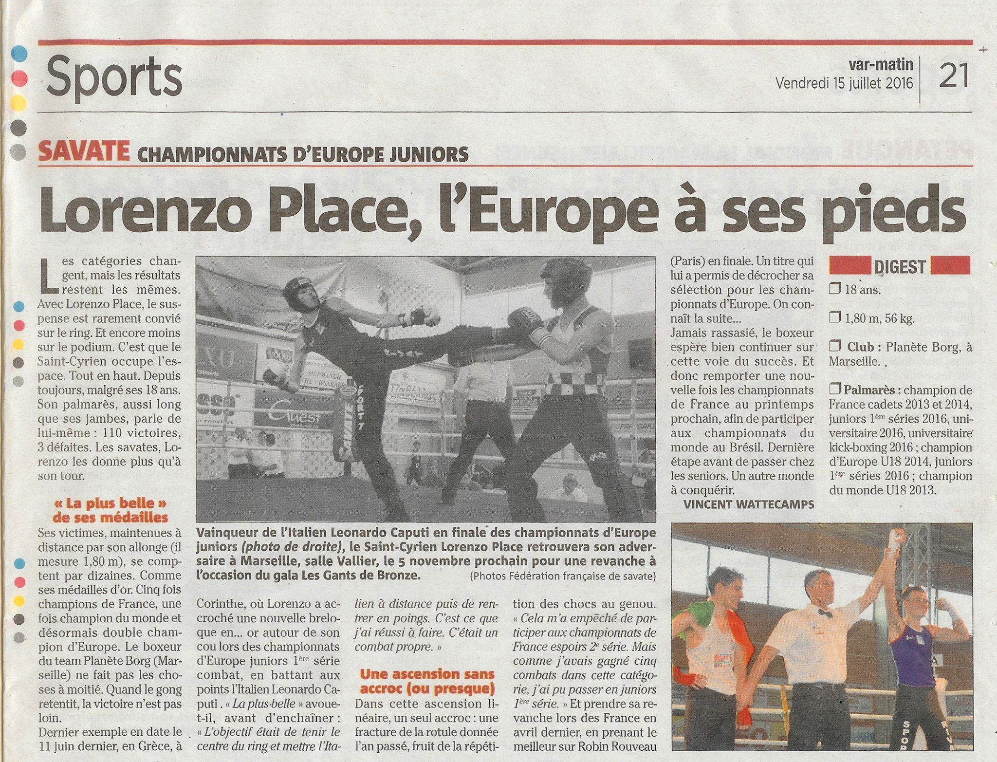 Article de Var Matin consacré à Lorenzo
