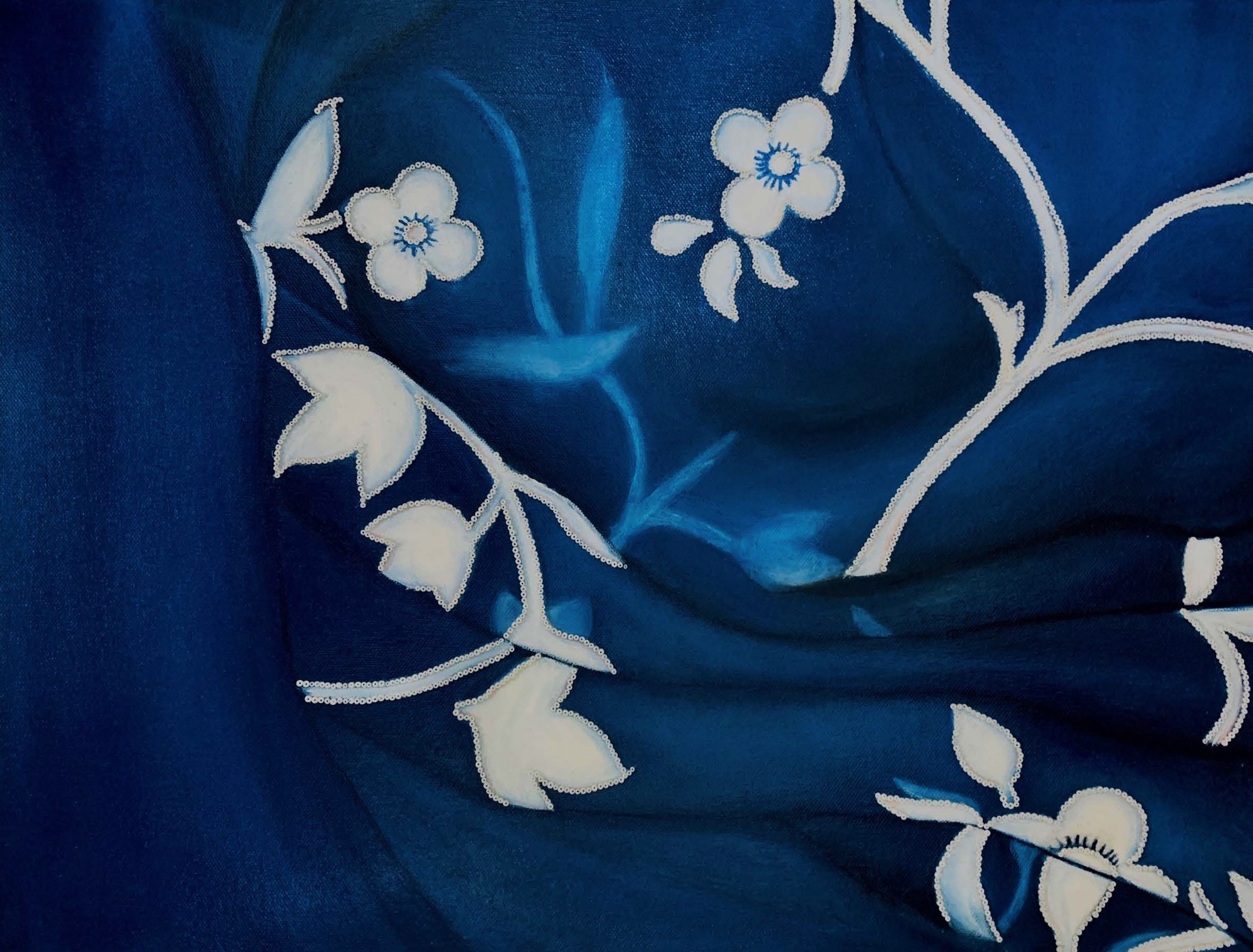 Blanche Blossoms on Indigo