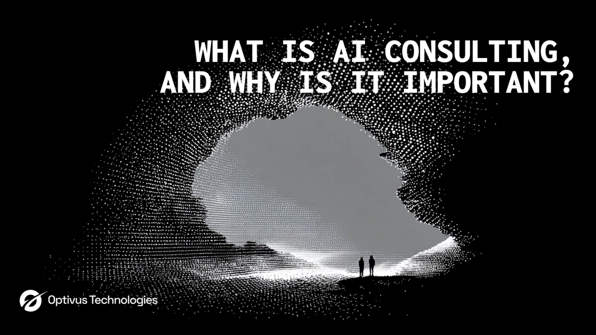 What Is AI Consulting, and Why Is It Important?: Two people looking out of a glowing cave, in dot art.
