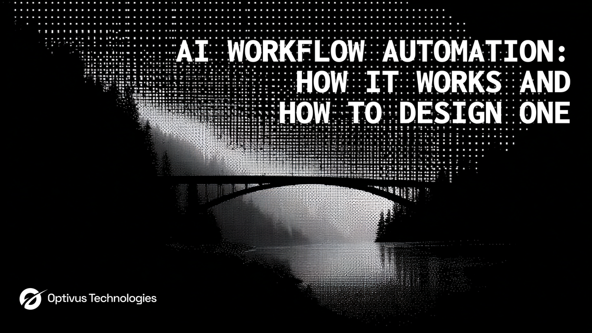 AI Workflow Automation: How It Works and How to Design One: A bridge over a misty river at night, in dot art.