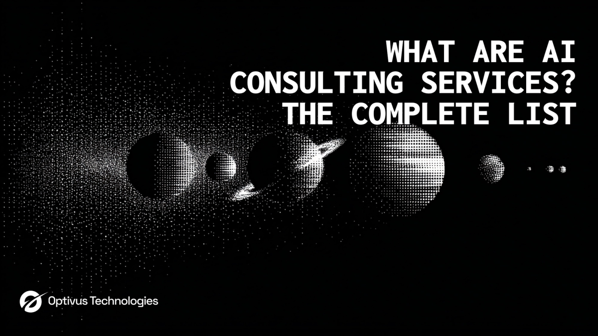 What Are AI Consulting Services? The Complete List: A row of planets drawn in white dots on black.