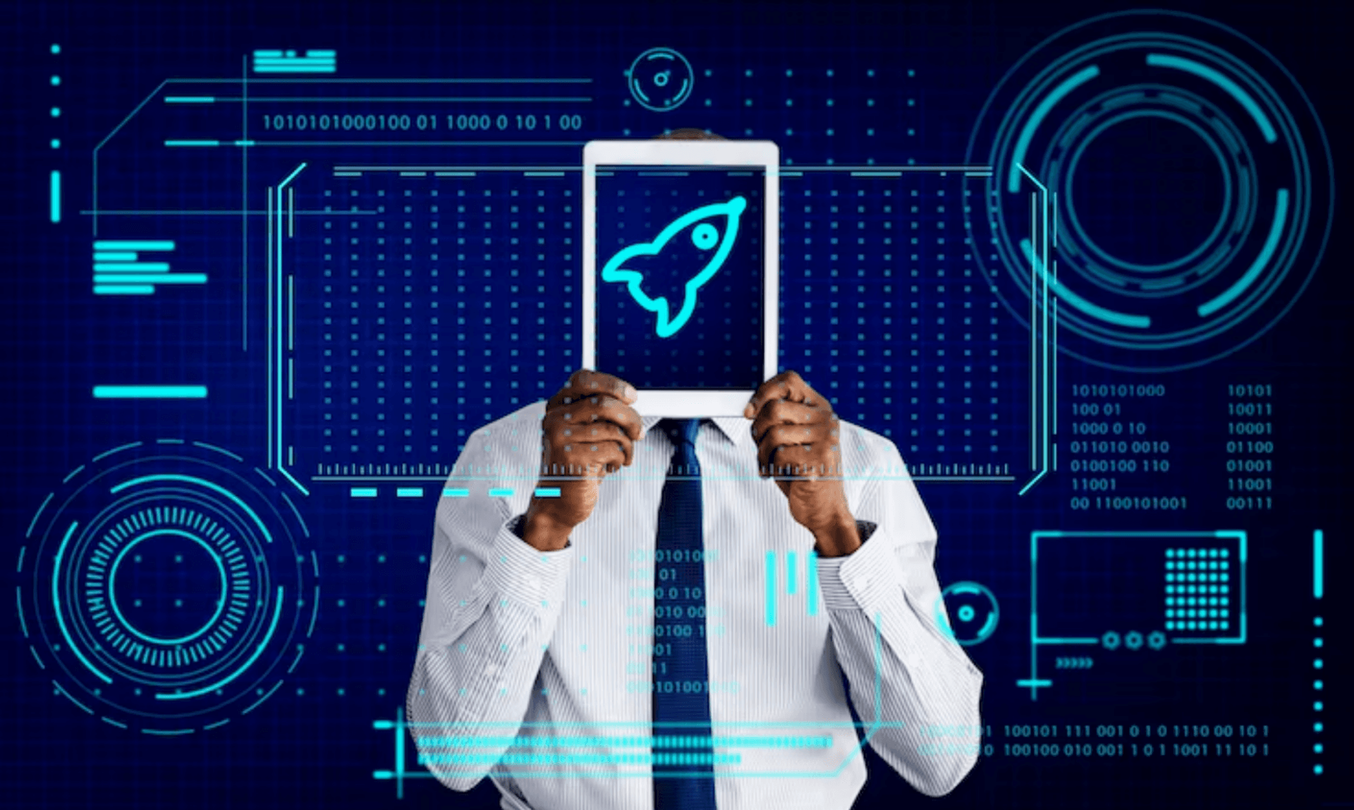 A man showing the tablet in his hands