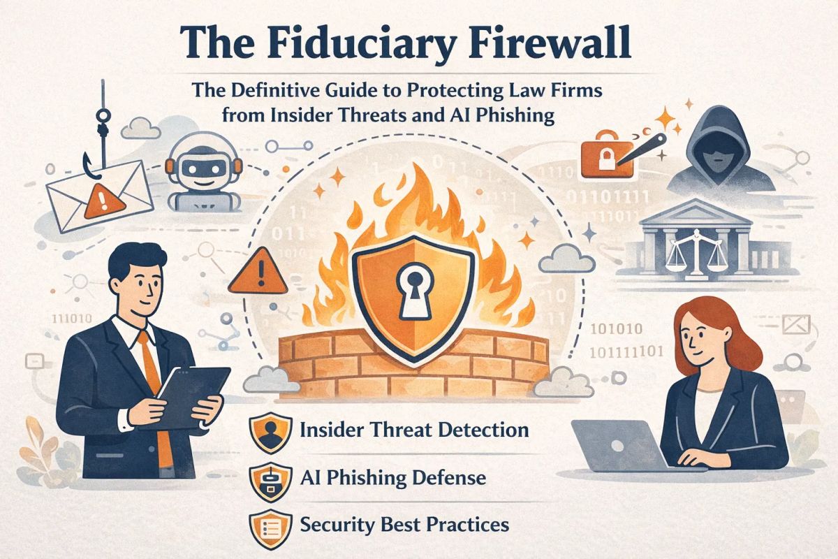 Cover illustration for “The Fiduciary Firewall: The Definitive Guide to Protecting Law Firms from Insider Threats and AI Phishing”