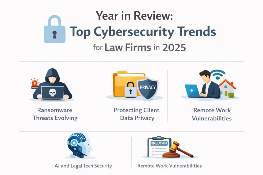 Cover illustration for “Year in Review: Top Cybersecurity Trends for Law Firms in 2025”