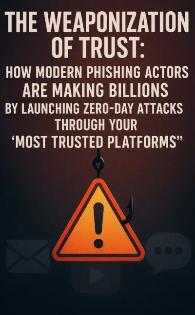 Cover illustration for “The Weaponization of Trust: How modern phishing actors are making billions by launching Zero-Day attacks through your “most trusted platforms””
