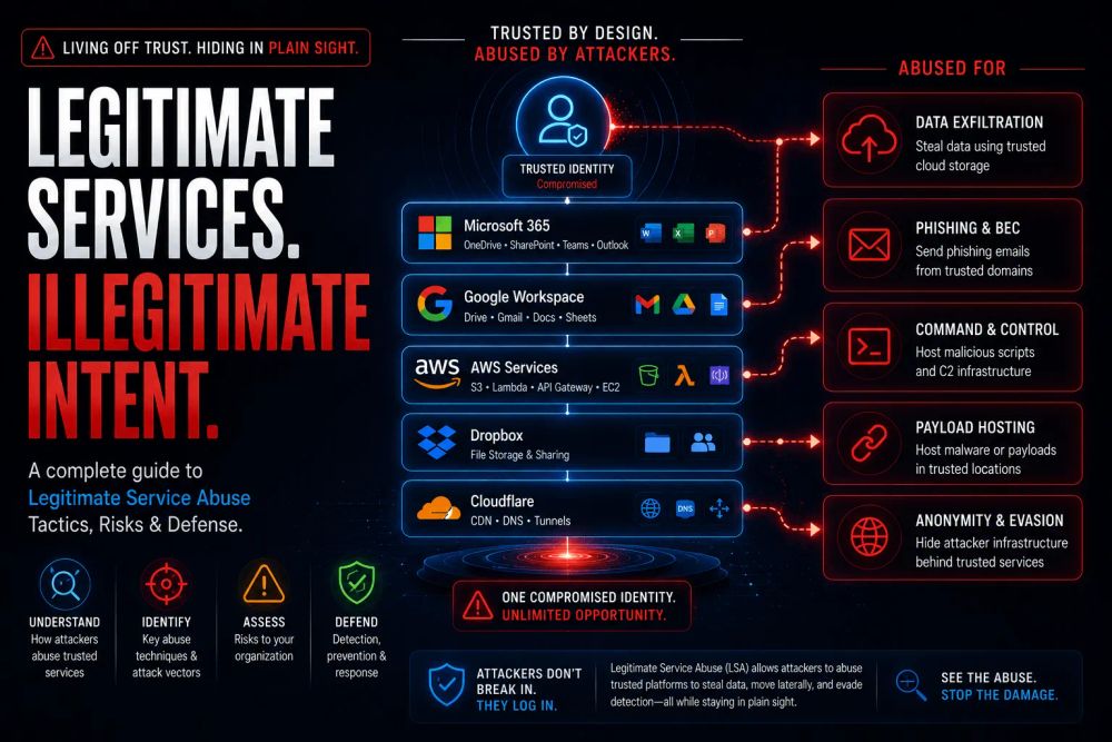 Cover illustration for “The Complete Guide to Legitimate Service Abuse: How Attackers Weaponize Trusted Platforms”