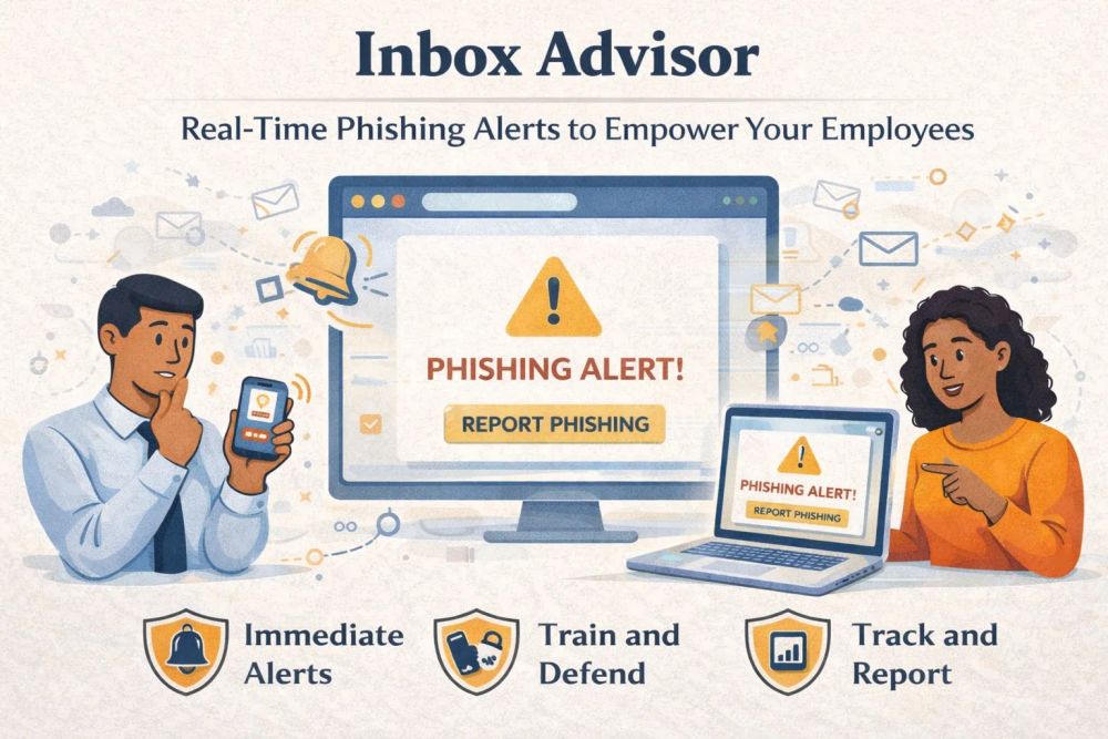 Cover illustration for “Inbox Advisor: Real-Time Phishing Alerts to Empower Your Employees”