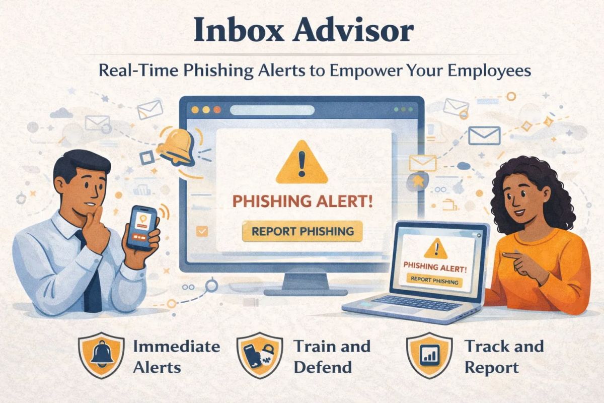 Cover illustration for “Inbox Advisor: Real-Time Phishing Alerts to Empower Your Employees”