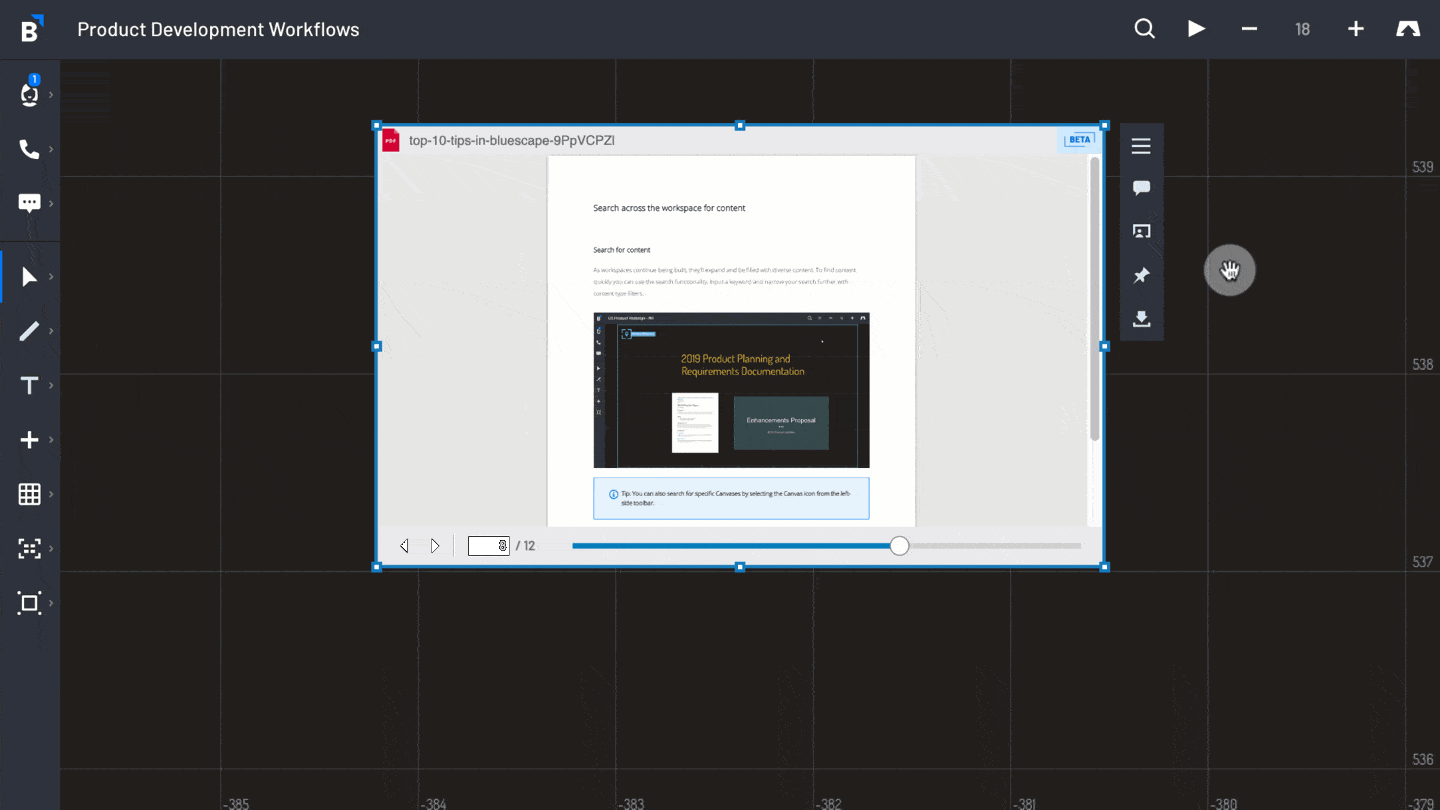GIF of optimized documents in Bluescape Workspace