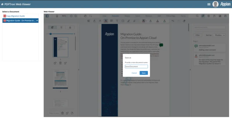 WebViewer component in the Appian UI