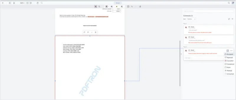 Use annotations with comments to enable review and approval of redactions.