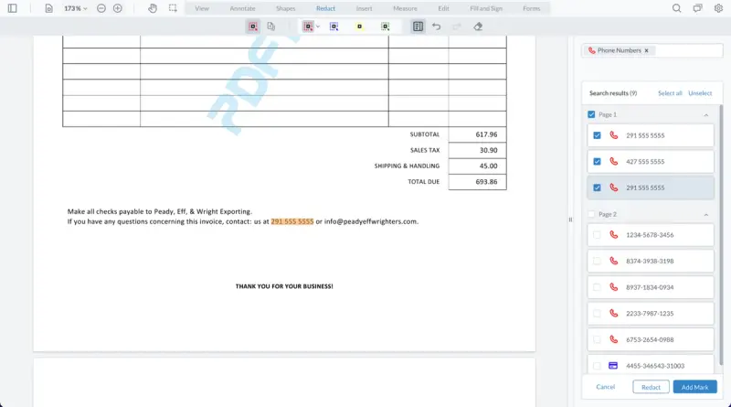 Image of WebViewer page with highlighted patterns