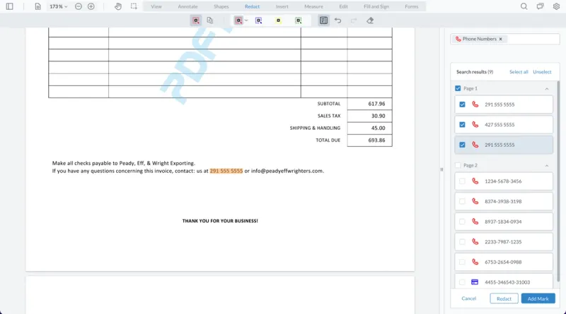 Image of WebViewer page with highlighted patterns