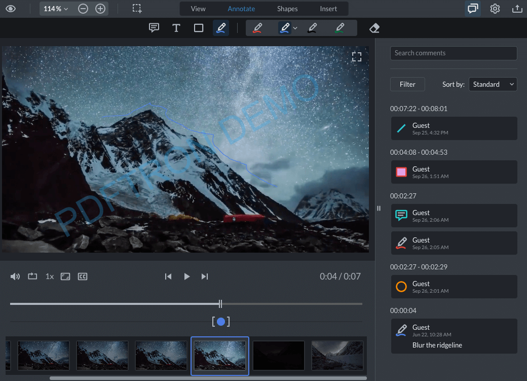 Brand new filtering functionality in WebViewer Video UI