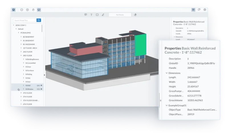 Building information displayed in an object properties panel