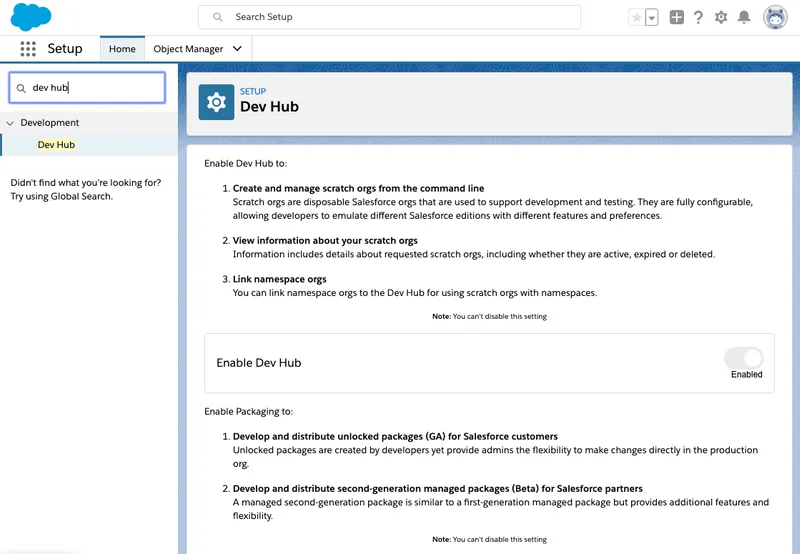 Enable Dev Hub