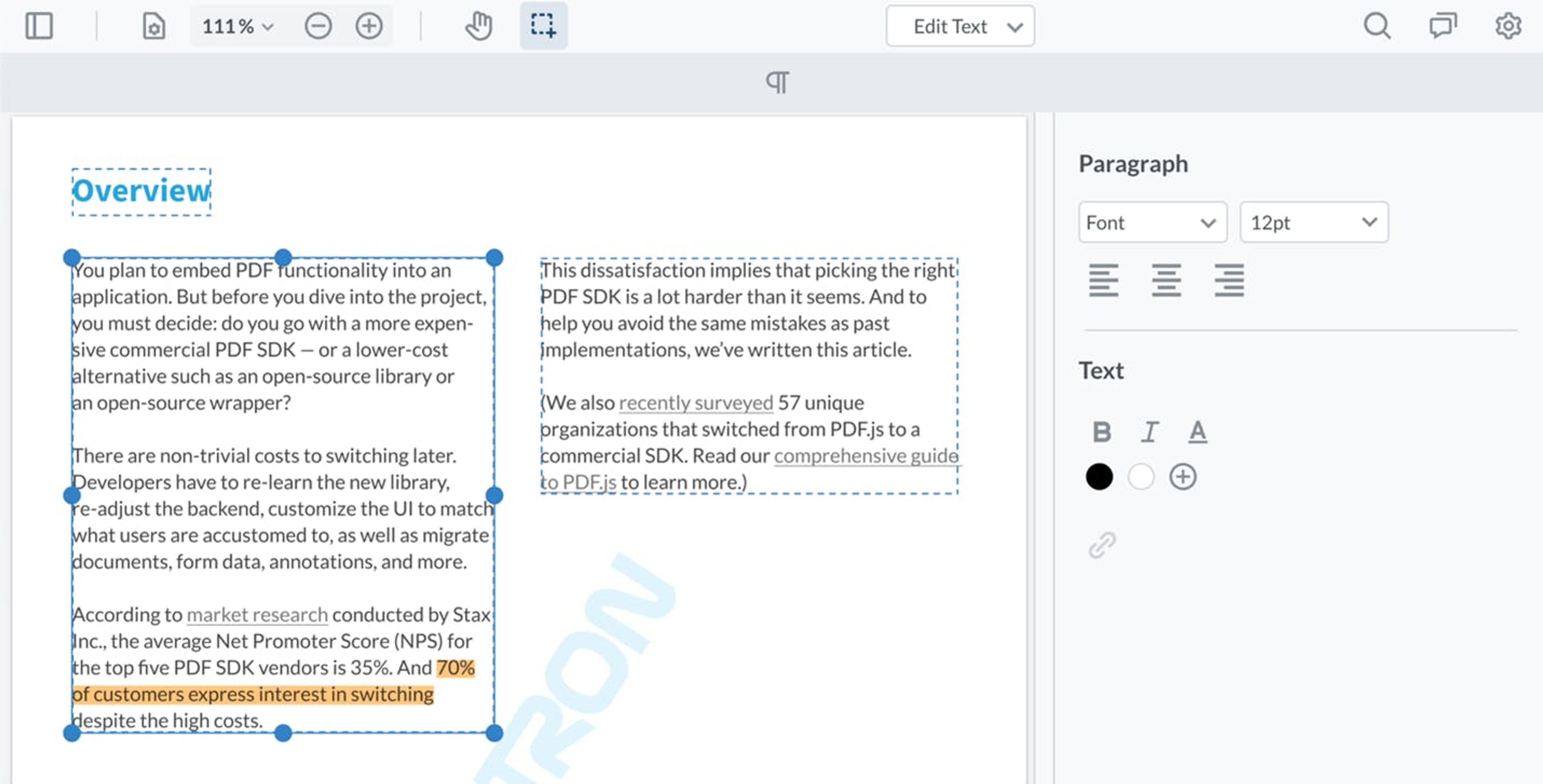 WebViewer's state-of-the-art PDF text editor 