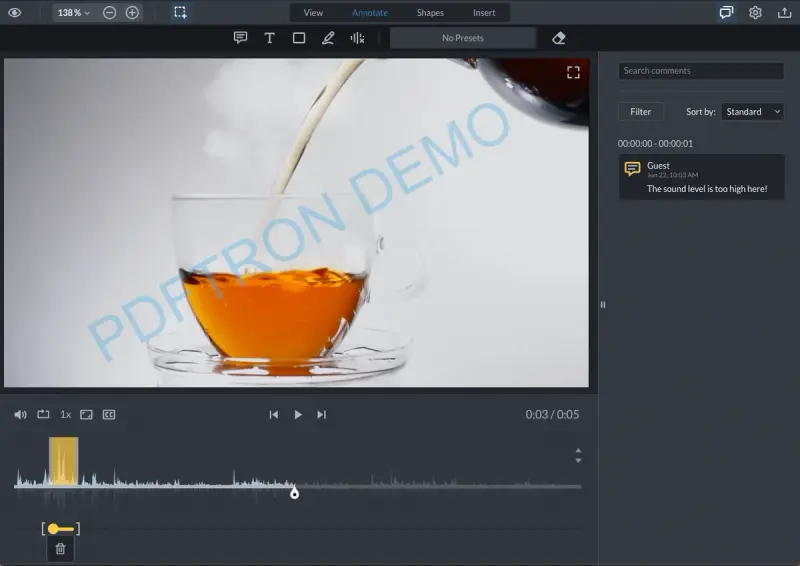 Image of audio form visualized in webviewer video viewer