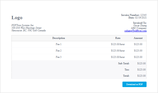 HTML to PDF in JS: Invoice template example view