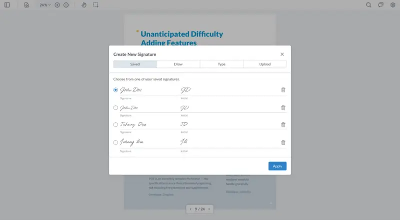Image of signature styles to apply