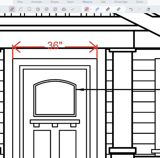 Depiction of lead lines on a measurement annotation