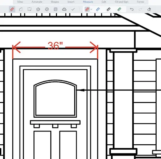 Depiction of lead lines on a measurement annotation