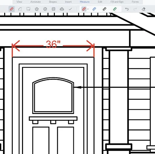 Depiction of lead lines on a measurement annotation