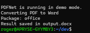Typical output if the PDF is successfully converted to Word.