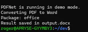 Typical output if the PDF is successfully converted to Word.