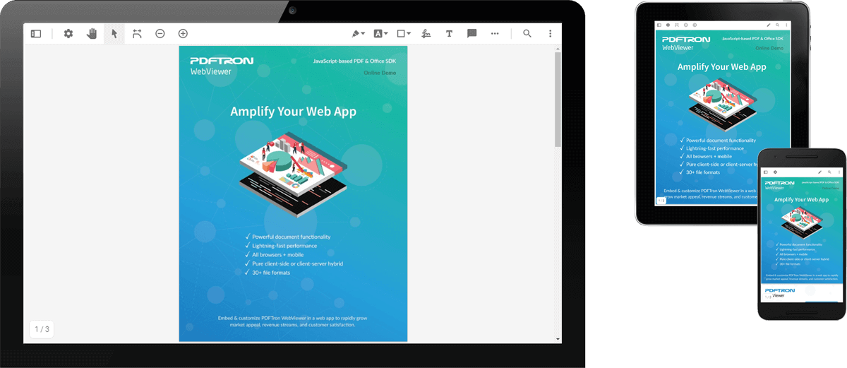 Cross-platform Office PDF SDK and PDF viewer that works and looks the same on different devices.