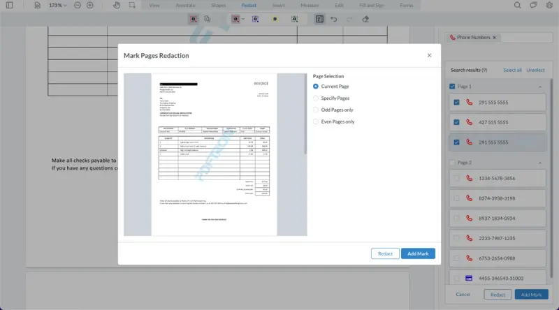 Image of the Mark Pages Redaction dialog box