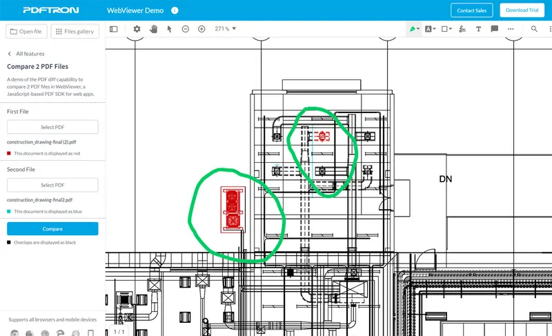 Image of WebViewer file showing comparison