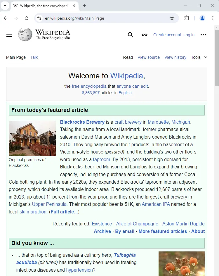 Figure 3 - The same website when viewed within a narrower browser window.